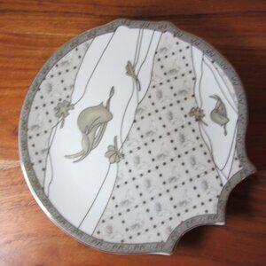 silver & white salad plate peach model japan vintage very unusual shape (W5789)